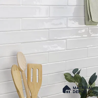 Natural Serenity Lightly Textured White Tiles with Wooden Elements | Material Depot
