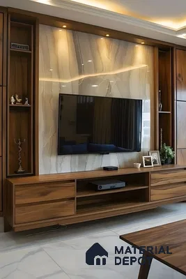 Natural Walnut Harmony With Subtle Marble Backdrop | Material Depot
