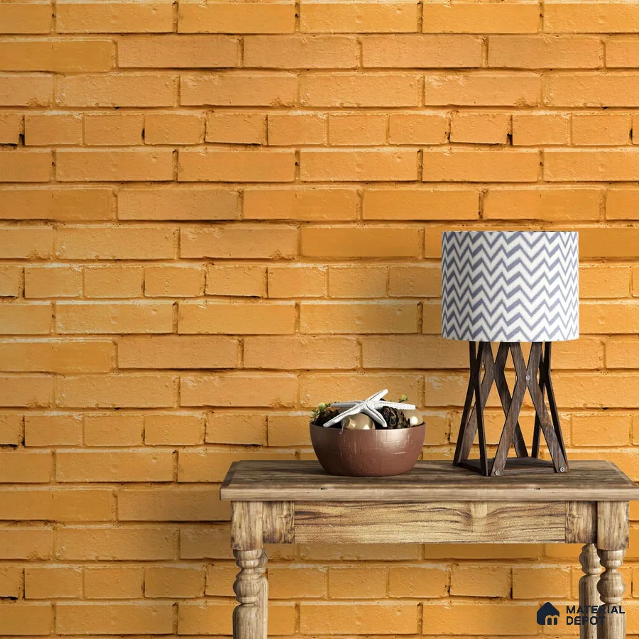 A close-up of a 3D Natural Yellow Brick Look Wallpaper 19.6 Inches(W) x 420 Inches(H) Atarangi Series 3D Patterned - 57 Sq. Ft. with a finish available at Material Depot in Bangalore