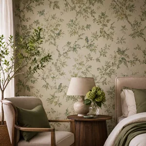 Leafy Wallpaper in Bedroom