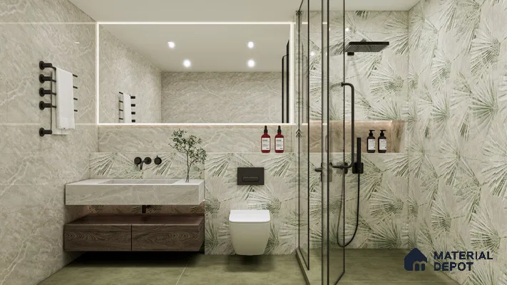 Nature-Inspired Bathroom with Palm Leaf Accents | Material Depot