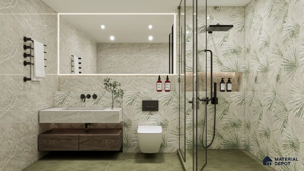 Floral Wall Tile TL 05813 B Gravier Verdant Mist Decor 4 ft x 2 ft Vitrified High Gloss Finish - 9 mm | Suitable for Bathroom, Accent/Feature Wall, Foyer