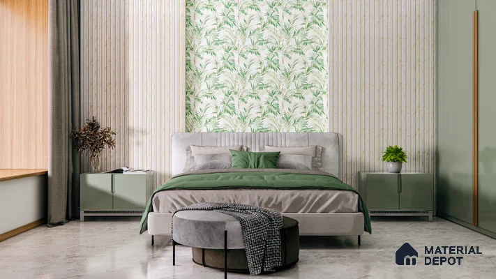 Nature-Inspired Bedroom with Green Accents and Fluted Wall Panels | Material Depot