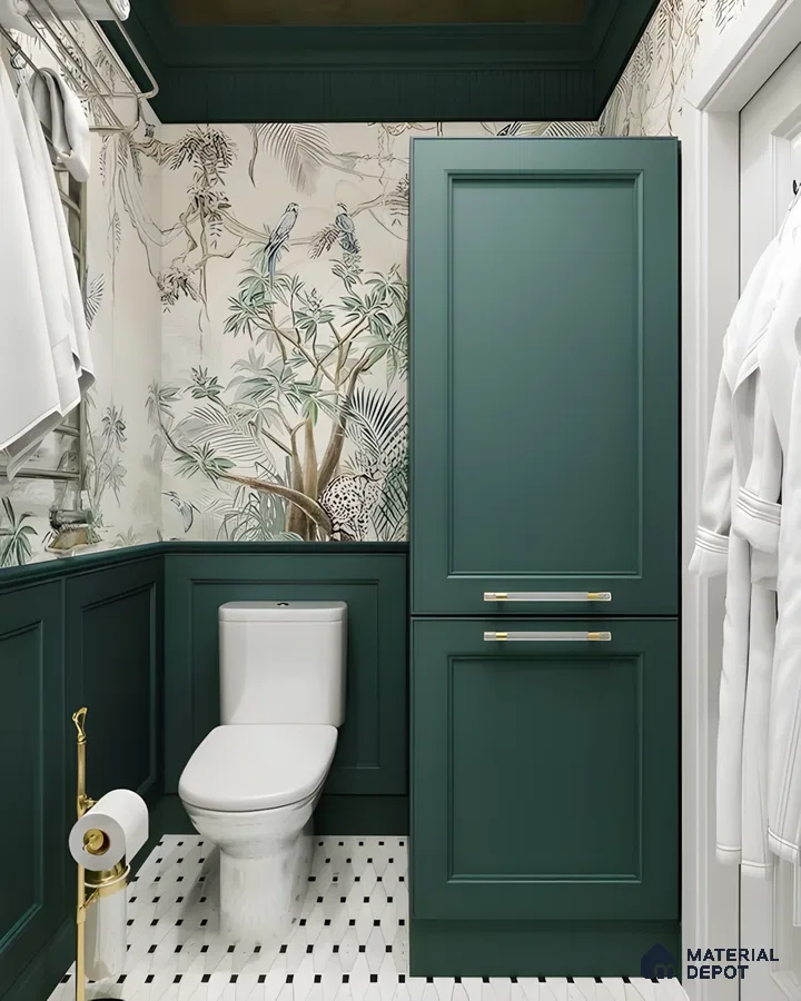 Nature-Inspired: Jungle Themed Bathroom with Deep Green Paneling | Material Depot