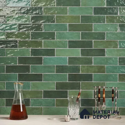 Nature's Retreat Green Horizon Tiles and Crisp White Elegance in Bathroom | Material Depot