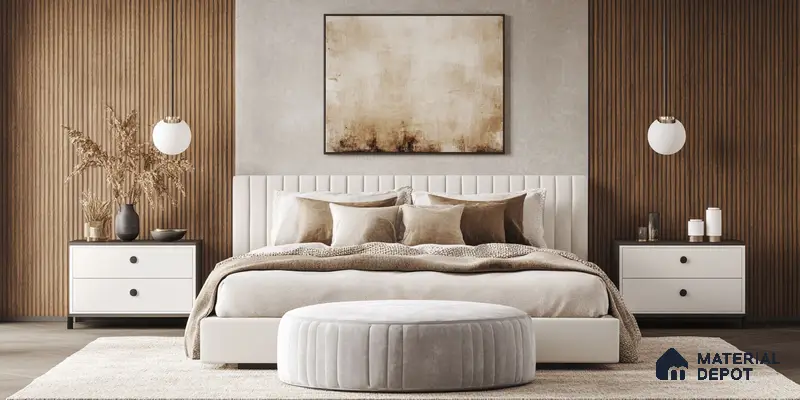 Neutral Bedroom with Fluted Wood Accents and Soft Textures | Material Depot