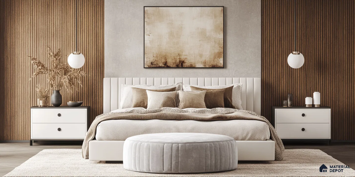 Neutral Bedroom with Fluted Wood Accents and Soft Textures | Material Depot