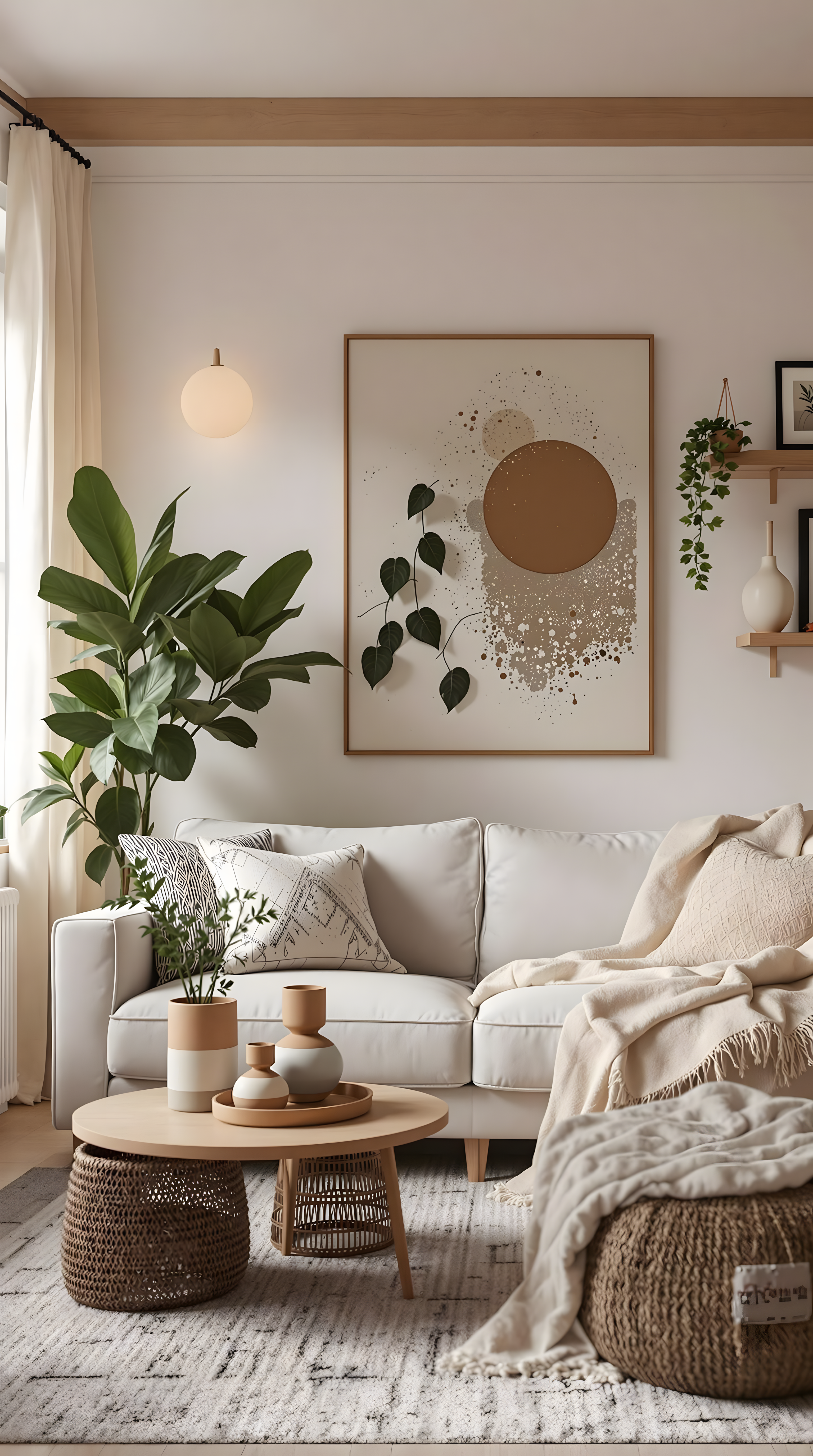 Neutral Sofa And Minimalist Bohemian Decor - Earth Tone Art Print Focus | Material Depot