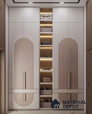 Neutral Tone Wardrobe with Built-in Shelves | Material Depot