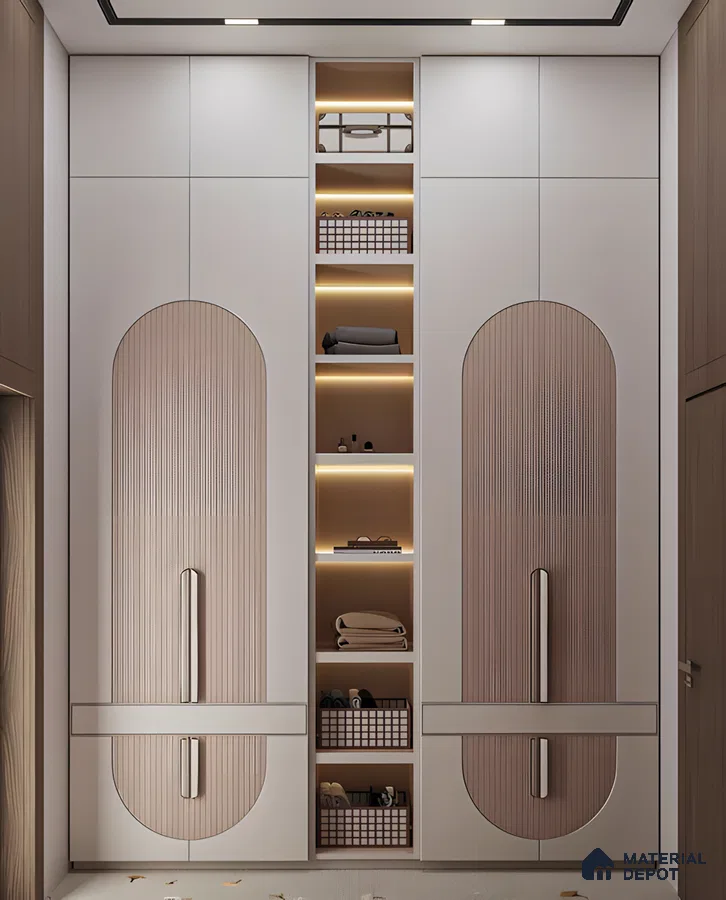 Neutral Tone Wardrobe with Built-in Shelves | Material Depot