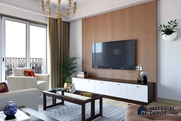 Scandinavian TV Unit with Wooden Panel.