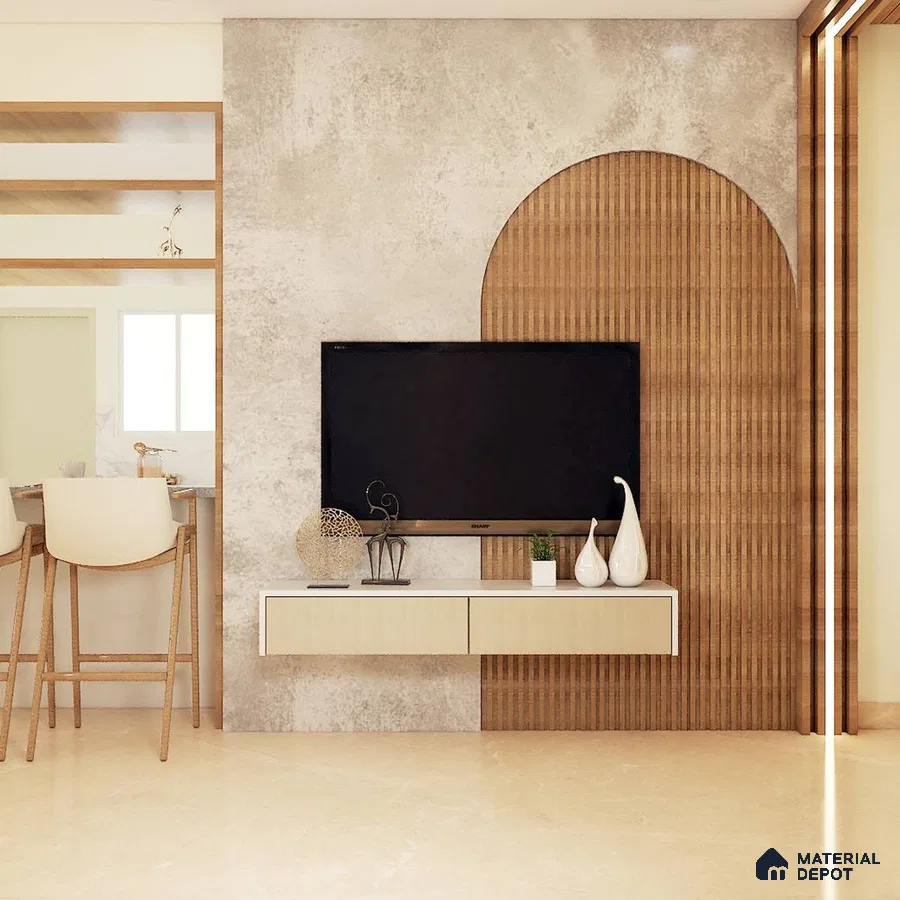 Scandinavian TV Unit with Arched Panels.