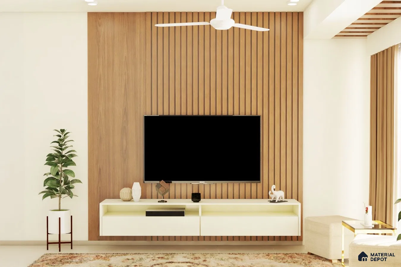 Scandinavian Wooden & Fluted TV Unit