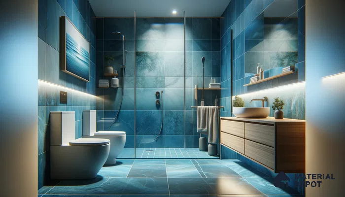 Oceanic Serenity in Minimalist Bathroom with Dynamic Patterned Tile Design | Material Depot