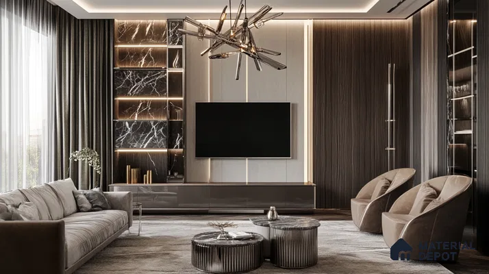 Opulent Elegance: A Luxurious Living Room with Marble Accents | Material Depot