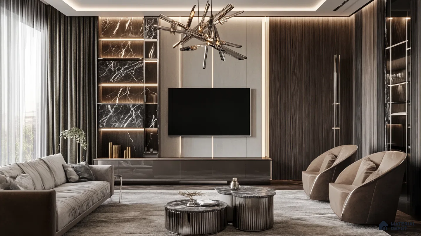 Opulent Elegance: A Luxurious Living Room with Marble Accents | Material Depot
