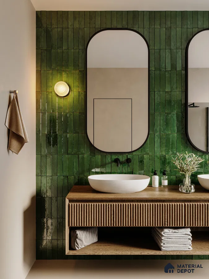 Opulent Oasis: A Modern Bathroom with Emerald Accents | Material Depot