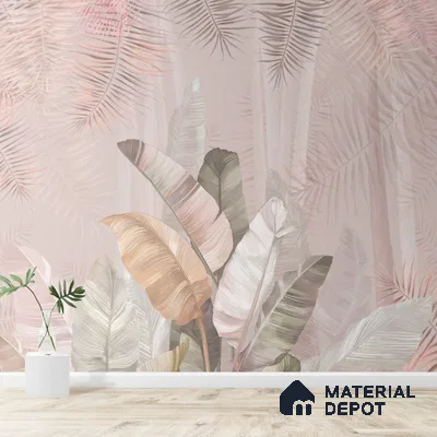 A close-up of a Pallav, A Champagne Pink Colors Tropical Wallpaper Indrani Series Soft Feel Tropical Design (Customised Size Wallpaper )available at Material Depot in Bangalore