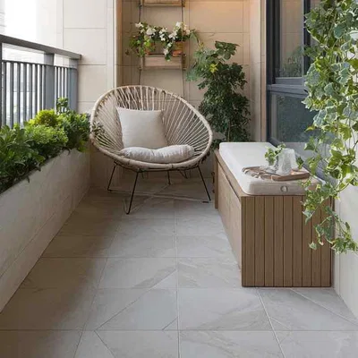 Closeup application image of Plain Look Balcony Tiles