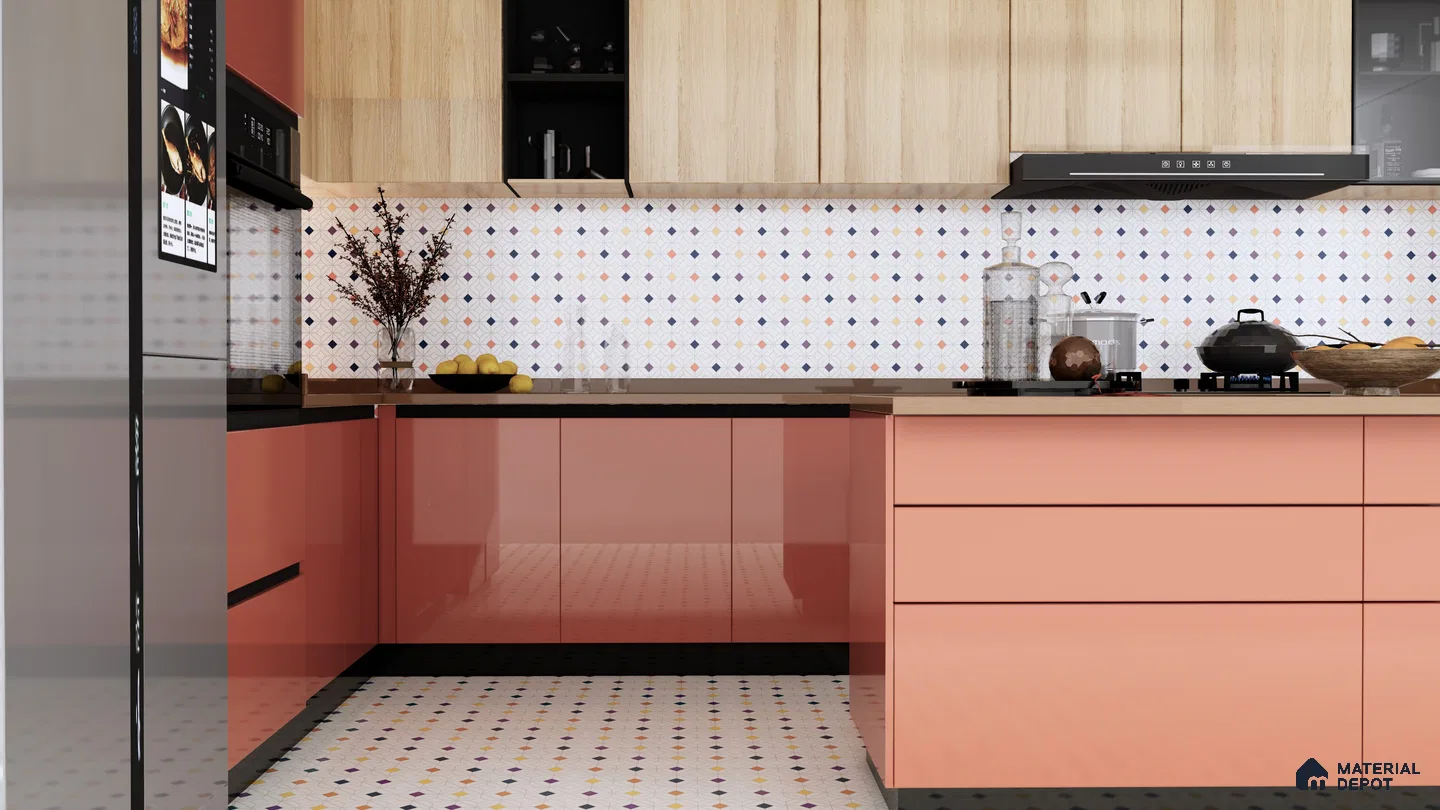 Playful Kitchen with Pink Cabinets and Polka Dot Tiles | Material Depot