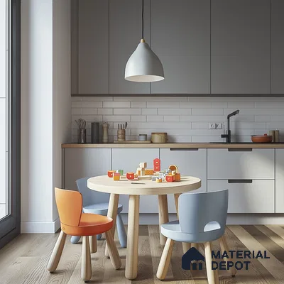 Playful Modern Kitchen with Colorful Children's Chairs | Material Depot
