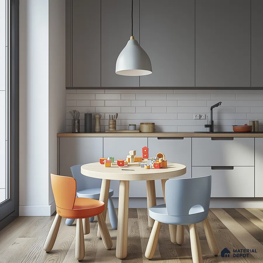 Playful Modern Kitchen with Colorful Children's Chairs | Material Depot