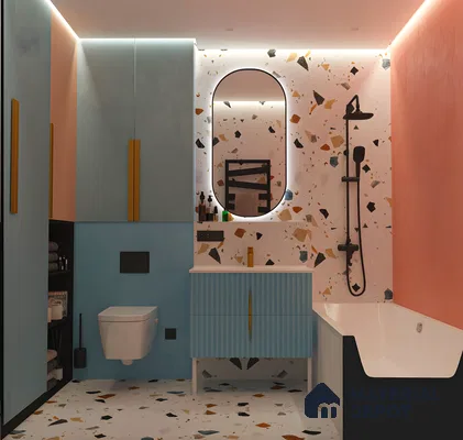 Playful Terrazzo Tiles with Pastel Accents in a Modern Bathroom | Material Depot