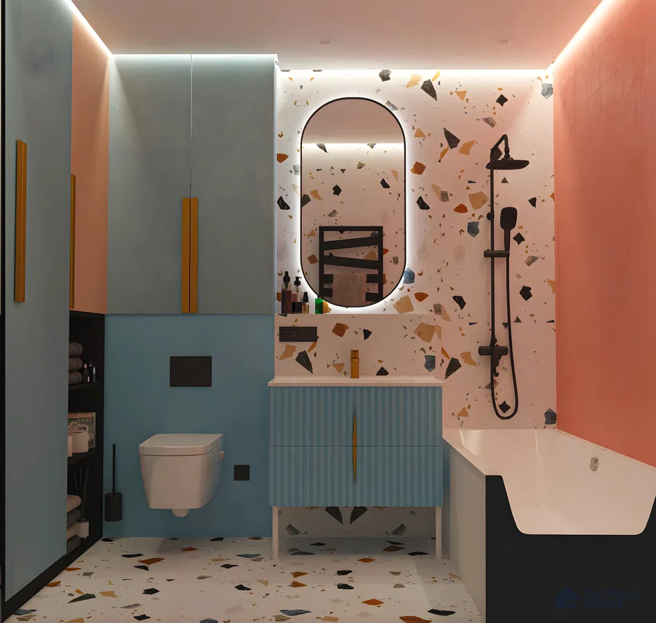 Playful Terrazzo Tiles with Pastel Accents in a Modern Bathroom | Material Depot