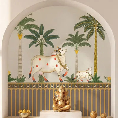 Closeup application image of Pooja Room Wallpapers