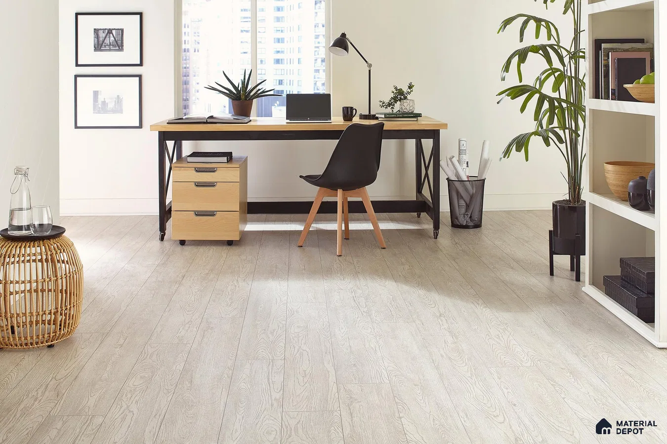 Study room with wooden laminate flooring