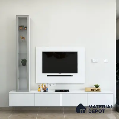 All-White Minimalist TV Unit with Storage.