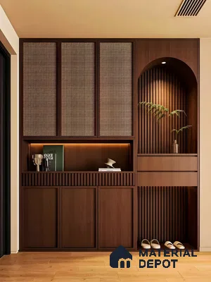 Rattan-Paneled Wardrobe and Built-in Shelving | Material Depot