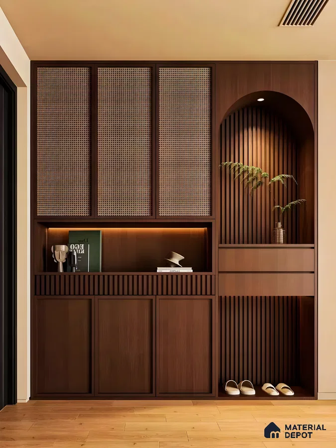 Rattan-Paneled Wardrobe and Built-in Shelving | Material Depot