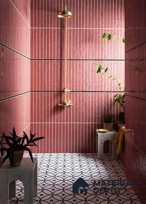 Red Subway Decorative Bathroom Unit With Round Floor Tiles | Material Depot