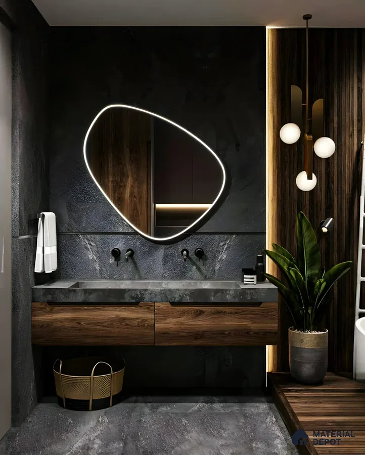 Refined Bathroom Designs With Dark Textured Walls | Material Depot