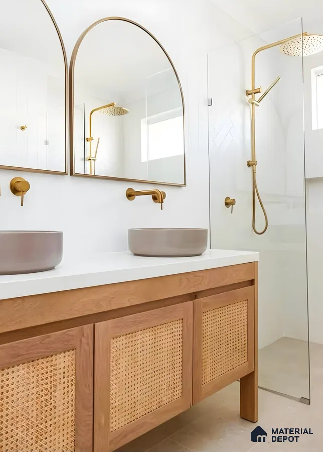 Refined Bathroom With Glass Shower And White Walls | Material Depot