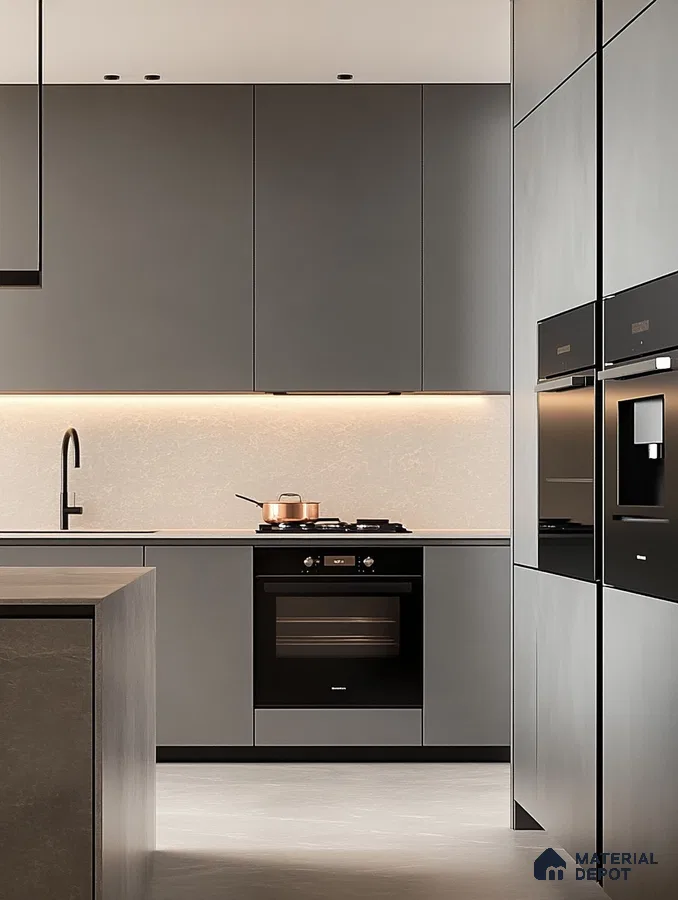 Refined Graphite Kitchen with Soft Glow Lighting | Material Depot