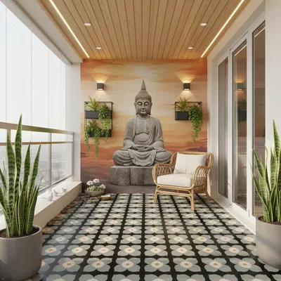 Stylish Balocny with Buddha Wallpaper
