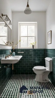 Refreshing Forest Green and White Checkered Bathroom with Natural Light | Material Depot