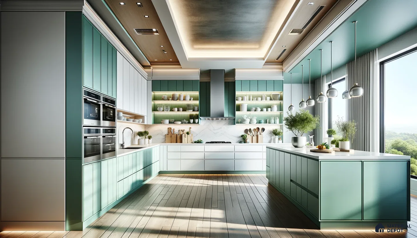Refreshing Mint Palette: Modern Kitchen Design with Natural Light | Material Depot