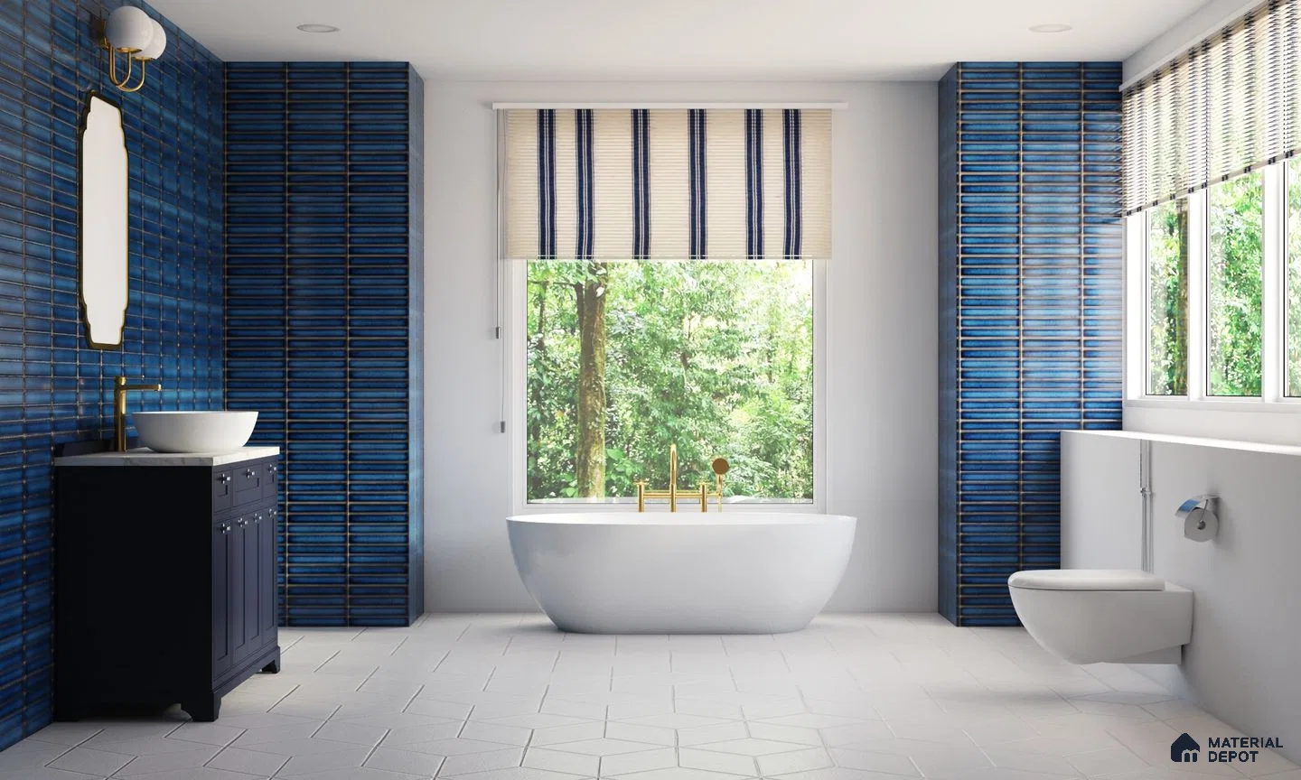 Opulent Splendor: Modern Bathroom with Royal Blue Tiles