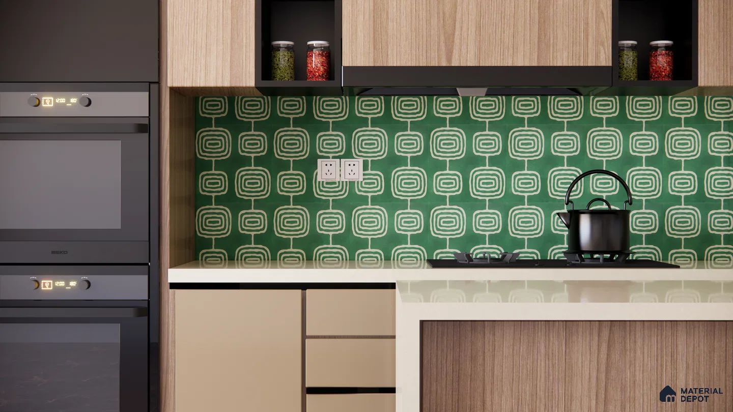 Retro Green Patterned Tiles for a Stylish Kitchen Backsplash | Material Depot