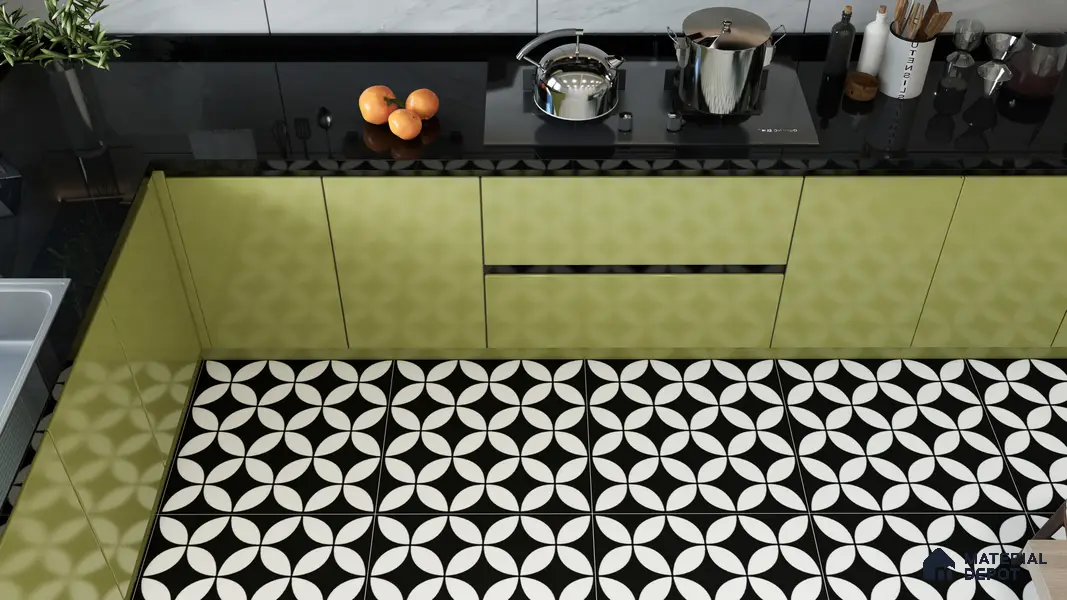 Moroccan Floor & Wall Tile TL 02119 Smoky Black 2 ft x 2 ft Matte Finish Vitrified Tile - 9.5 mm | Suitable For Kitchen, Bathroom, Dining Area | Please Expect a Slight Variation of Pattern