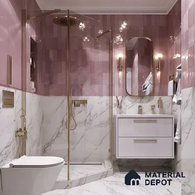 Rosé Gloss Meets Marble Elegance in a Luxe Bathroom Setup | Material Depot