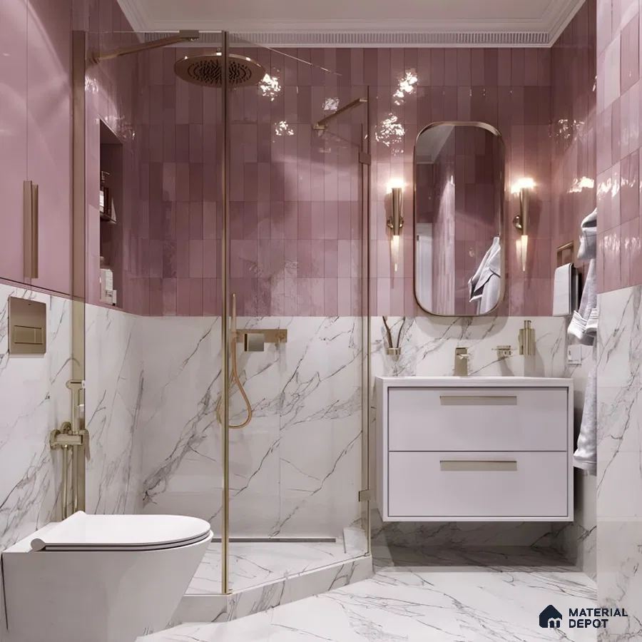 Rosé Gloss Meets Marble Elegance in a Luxe Bathroom Setup | Material Depot