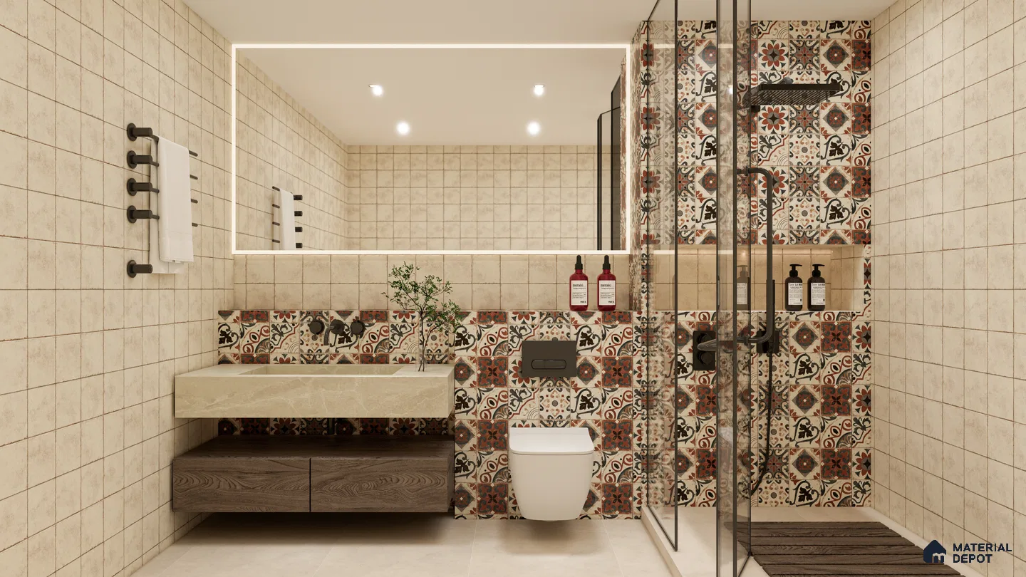 Rustic Bathroom with Traditional Moroccan Pattern Tiles | Material Depot