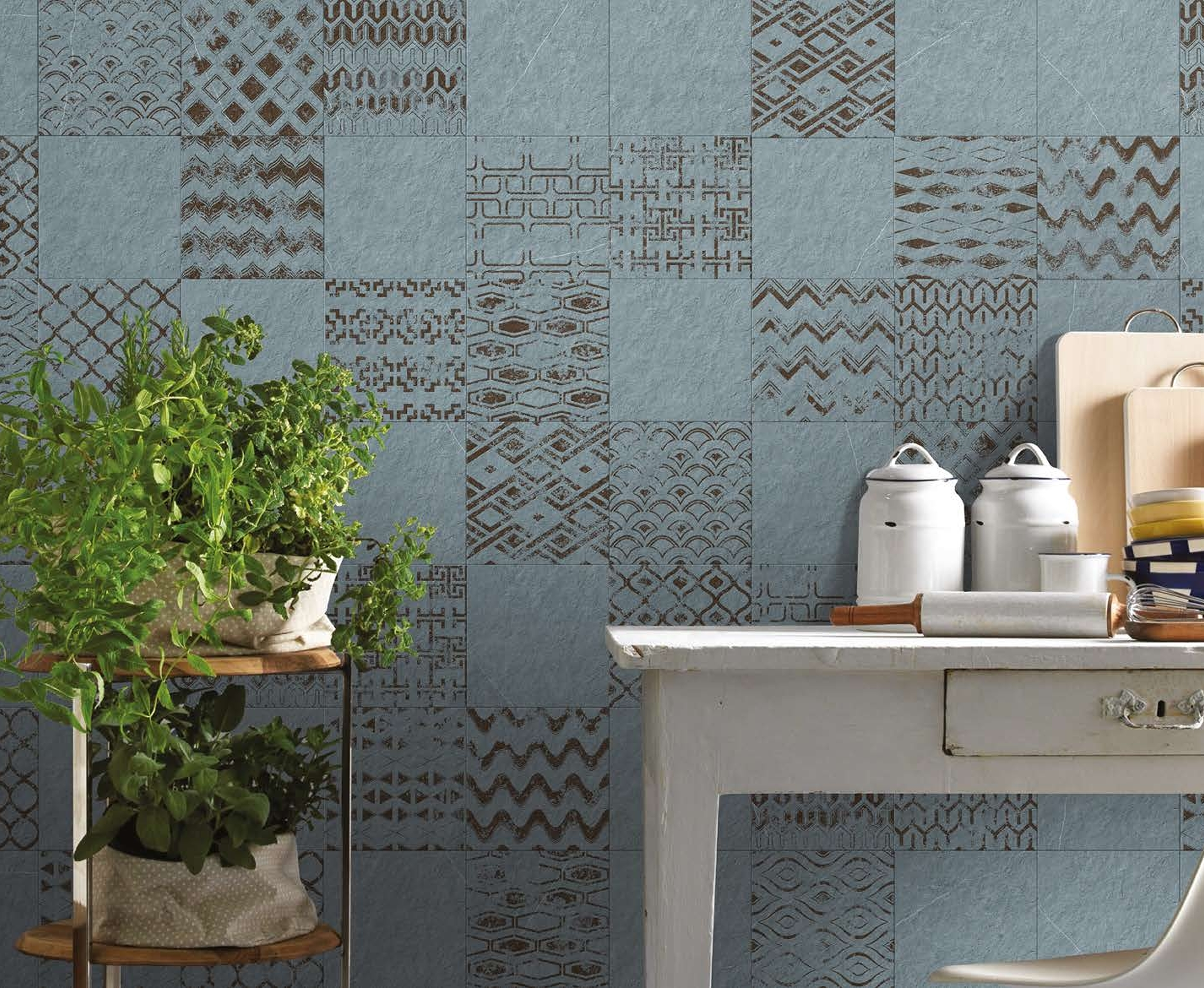 Rustic Blue Patterned Tiles for Kitchen Backsplash | Material Depot