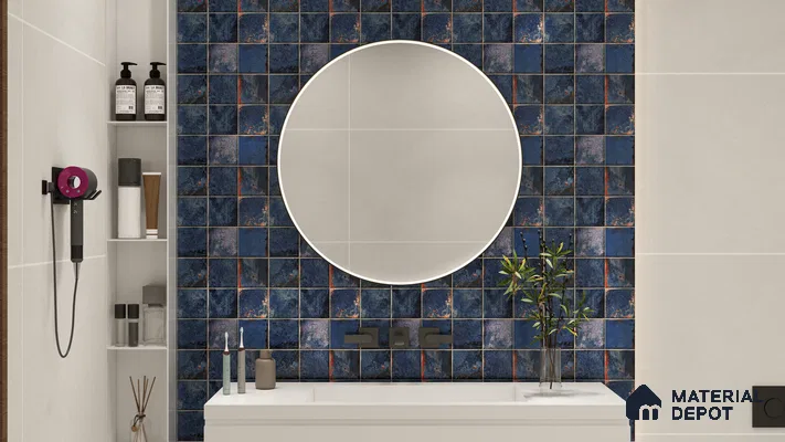 Rustic Blue Textured Tiles for a Bold Bathroom Accent | Material Depot