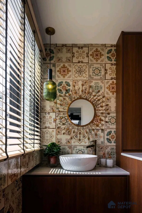 Rustic Charm: A Vibrant Patterned Bathroom Retreat | Material Depot
