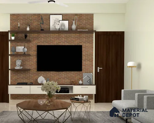 Rustic TV Unit with Brick Texture.